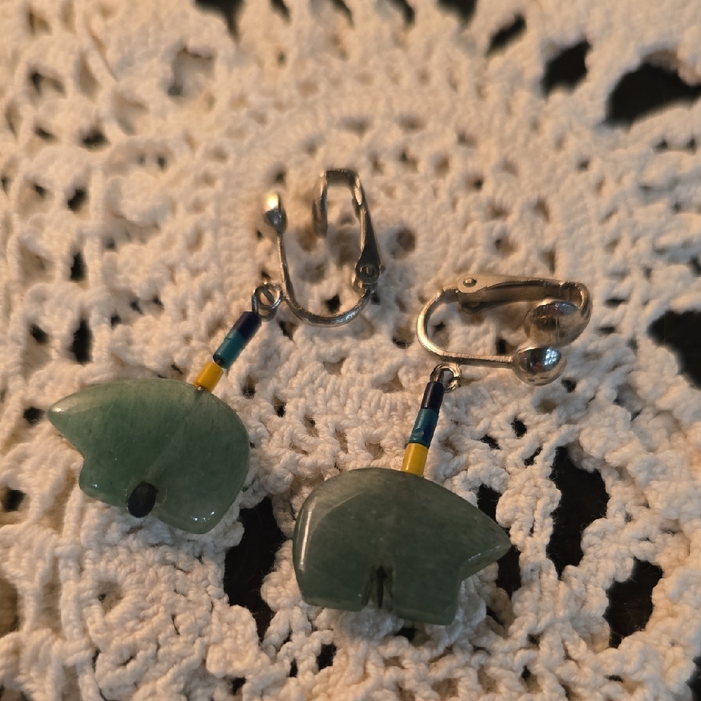 Vintage Jade Bear Dangle Earrings